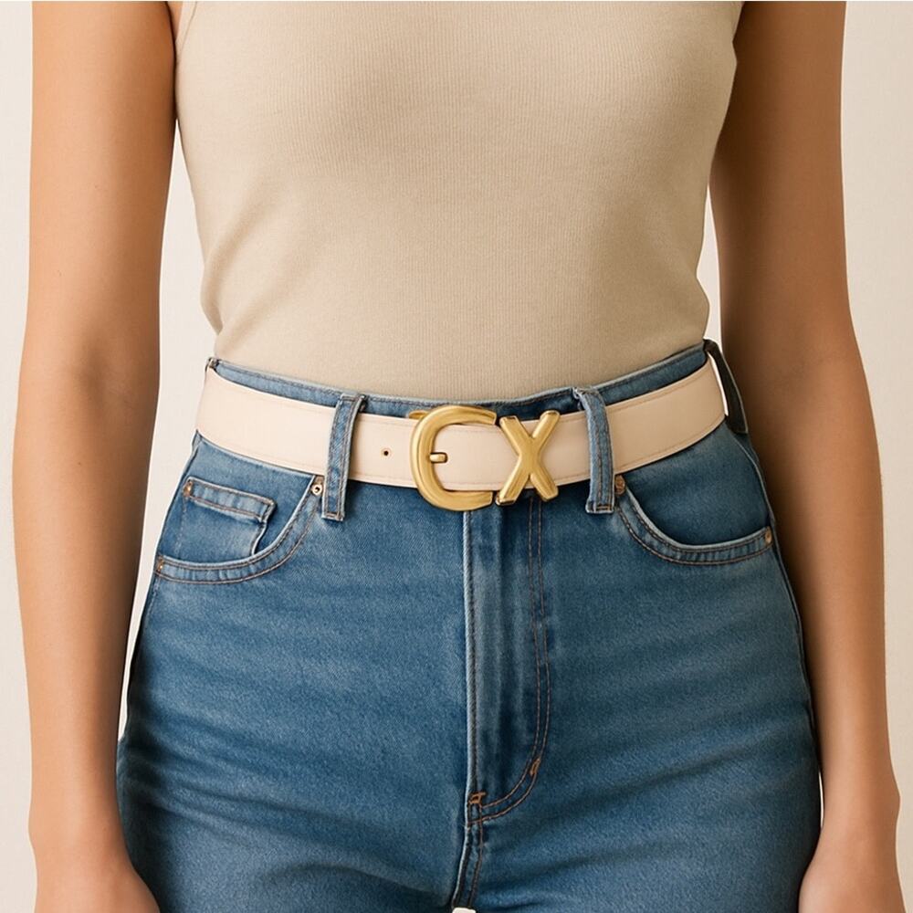 Paloma Picasso Signature "X"‎ Beige Leather Belt Gold
Size Large L/80 Italy